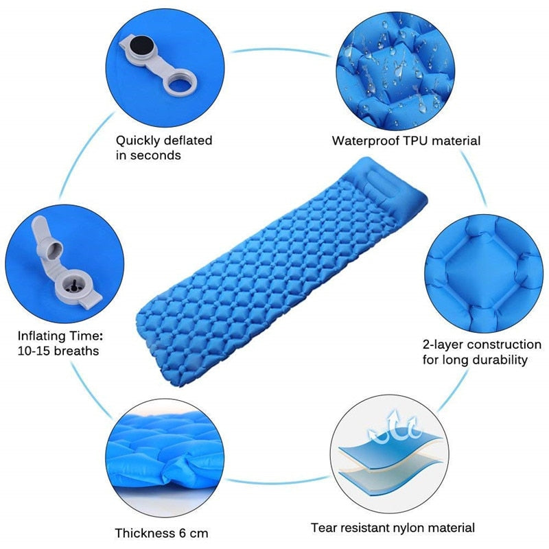 Outdoor Inflatable Sleeping Pad Inflatable Air Cushion Camping Mat with Pillow Air Mattress Sleeping Cushion Inflatable Sofa