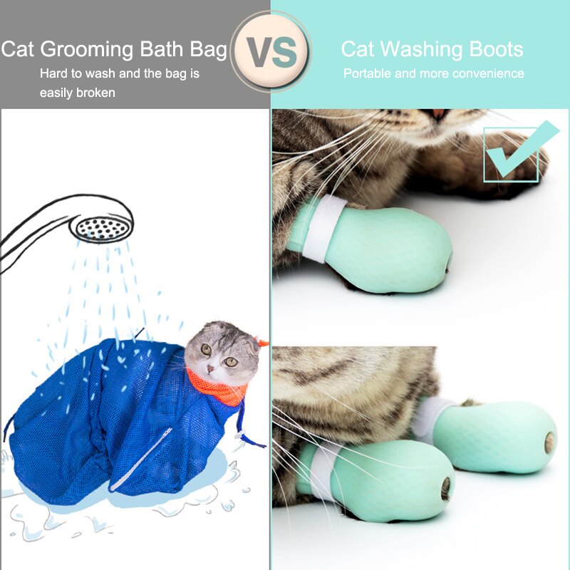 Adjustable Pet Cat Paw Protector Boots For Bath Washing Soft Silicone Anti-Scratch Cat Shoes Cat Grooming Supplies Cat Paw Cover