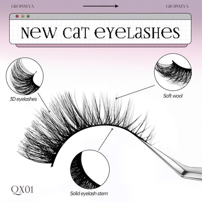 GROINNEYA Cat Eye Lashes Faux Mink Eyelashes