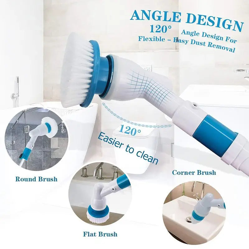 Turbo Scrub Cleaning Brush Cordless Chargeable Bathroom Cleaner with Extension Handle Adaptive Brush Tub