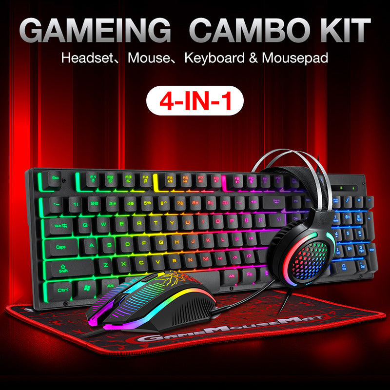 TF-400 Keyboard Mouse Headset Mouse Pad Set Luminous Gaming Computer Office Wired Mouse Three Four-piece Set