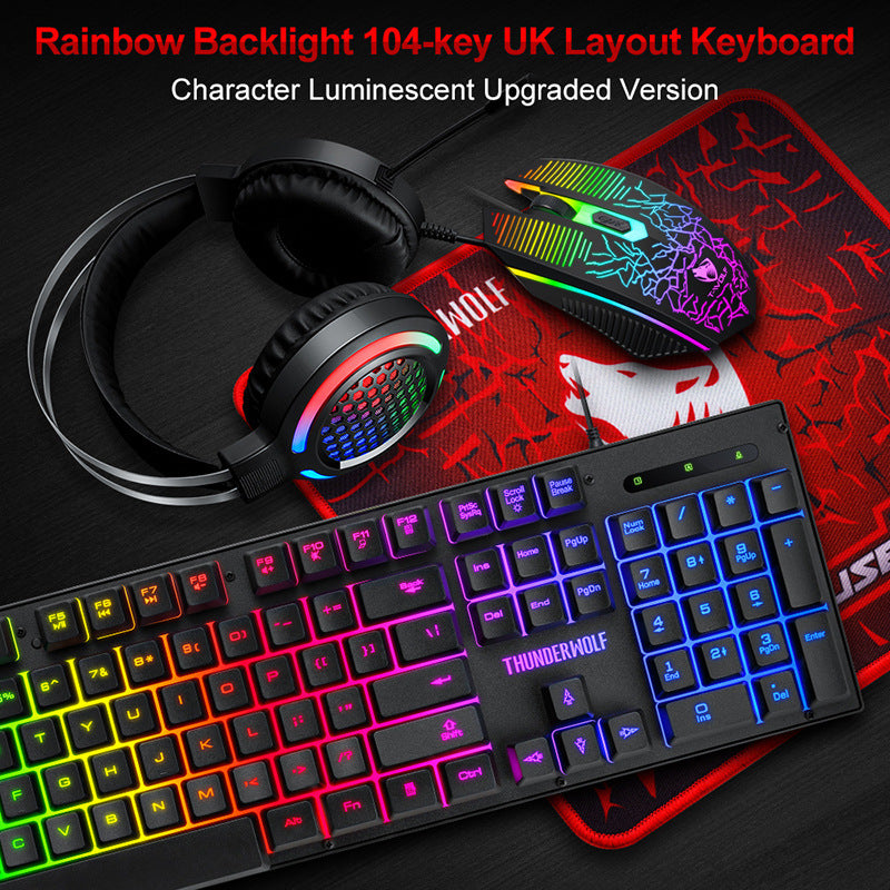 TF-400 Keyboard Mouse Headset Mouse Pad Set Luminous Gaming Computer Office Wired Mouse Three Four-piece Set