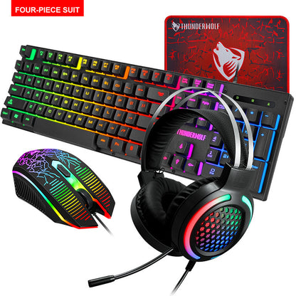 TF-400 Keyboard Mouse Headset Mouse Pad Set Luminous Gaming Computer Office Wired Mouse Three Four-piece Set