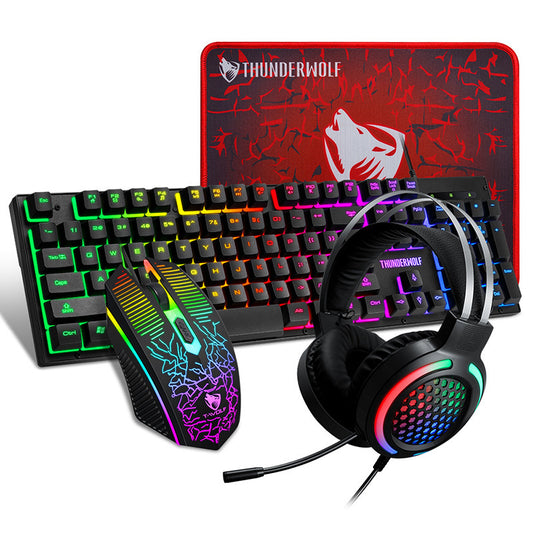 TF-400 Keyboard Mouse Headset Mouse Pad Set Luminous Gaming Computer Office Wired Mouse Three Four-piece Set