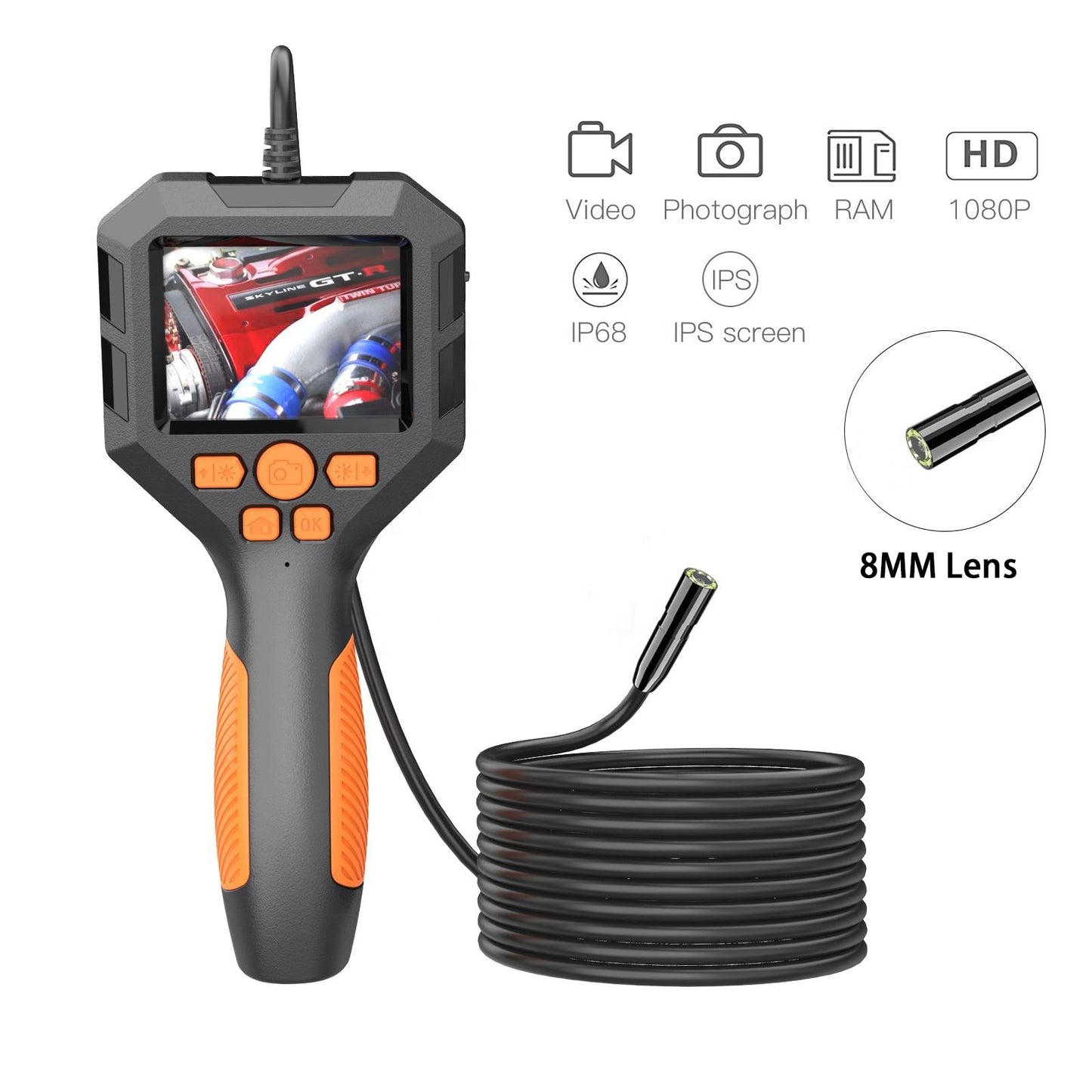 Industrial Endoscope Camera 2.8'' IPS Screen HD1080P