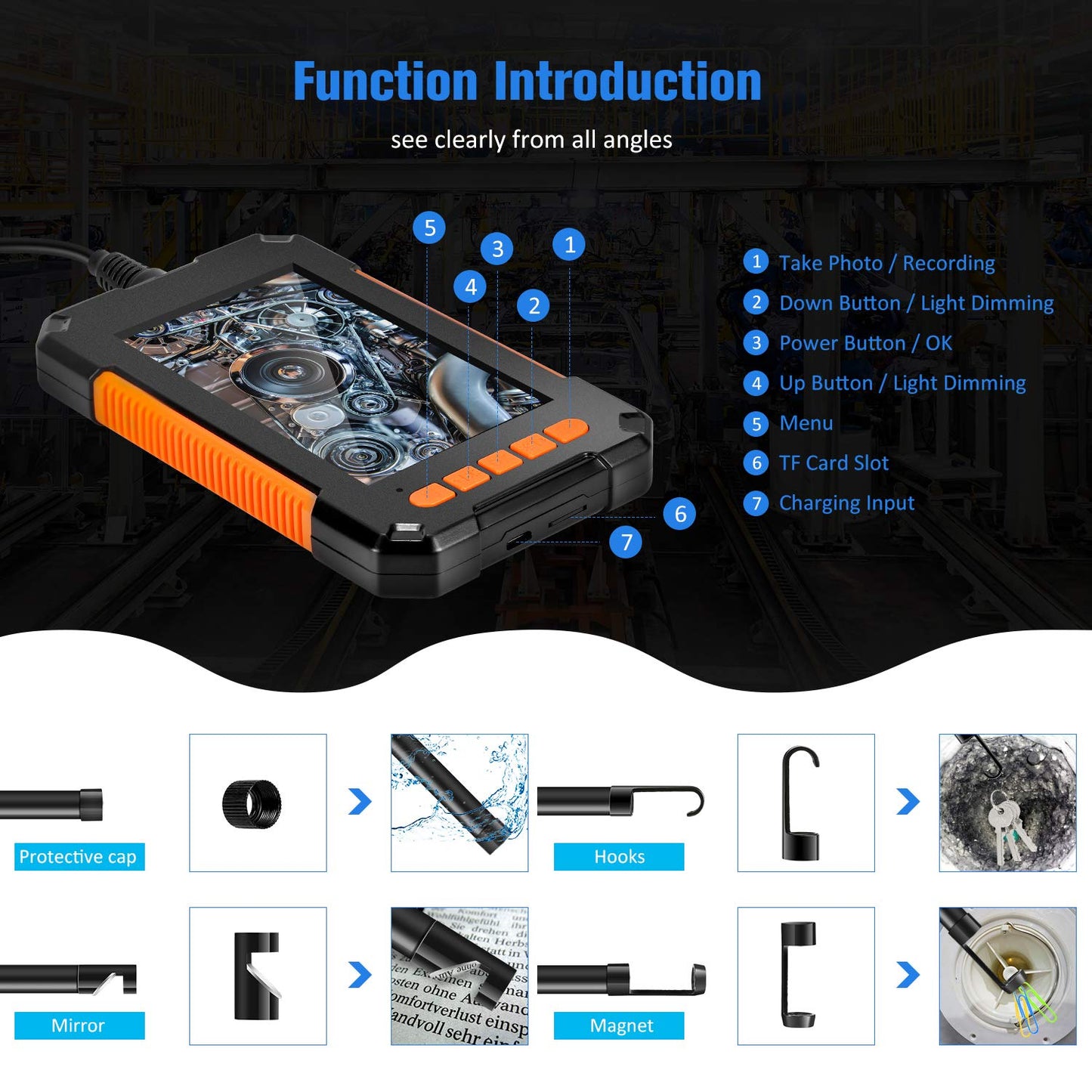 Industrial Endoscope Camera 1080P 4.3 Inch