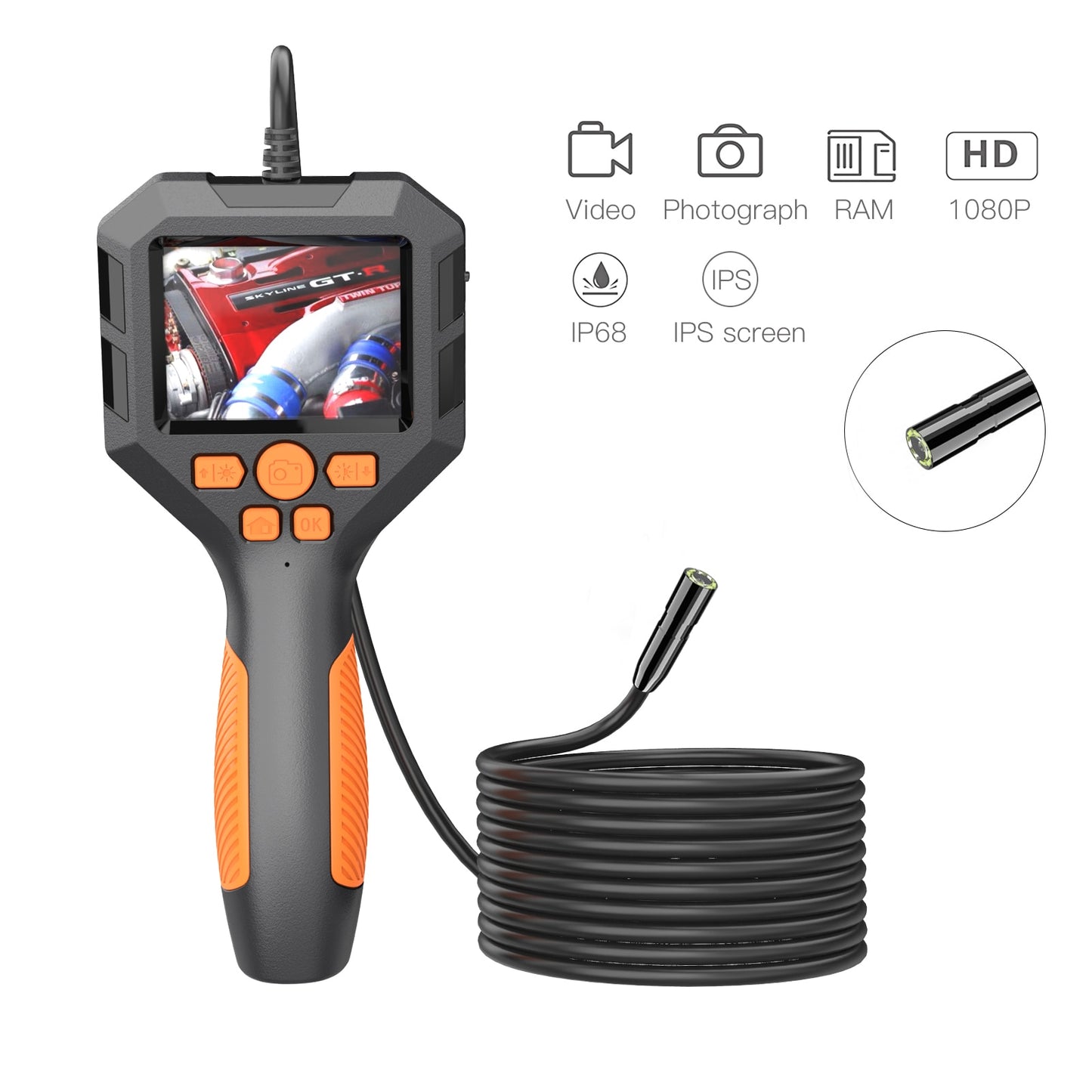 Industrial Endoscope Camera 2.8'' IPS Screen HD1080P