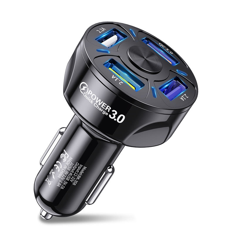 4 Ports USB Car Charge 48W Quick 7A Mini Fast Charging