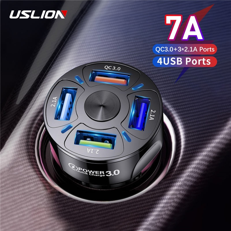 4 Ports USB Car Charge 48W Quick 7A Mini Fast Charging